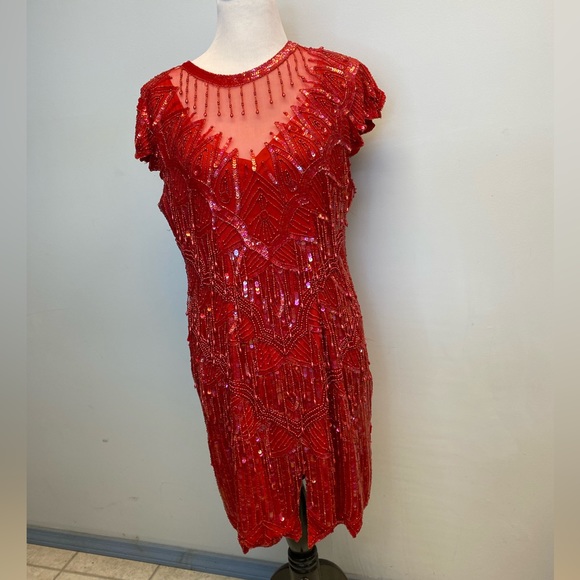 Laurence Kazar Dresses Vintage Red Beaded Silk Gown Poshmark
